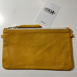1951 Maison Francais French Zippered Leather Clutch Mustard Goldenrod